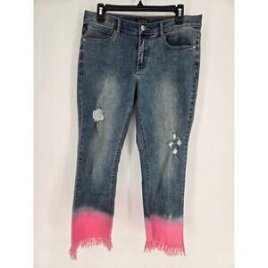 Venus Mid-Wash Distressed Raw Fringe Hem Pink Bottom Jeans Women's 8